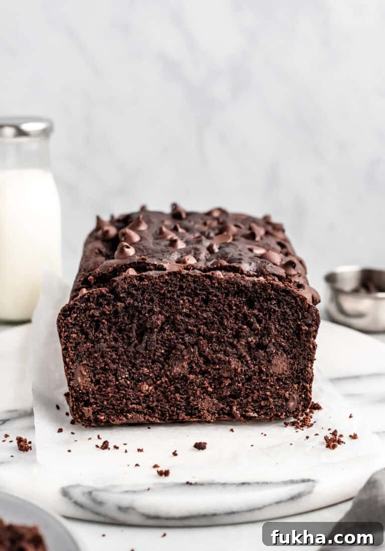 chocolate banana bread loaf sliced