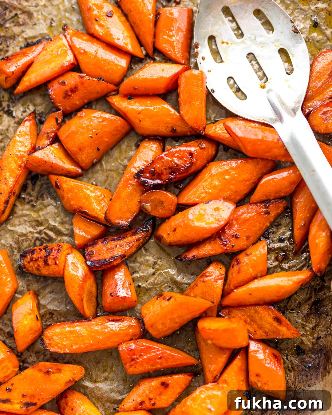Close-up of roasted maple sesame carrots