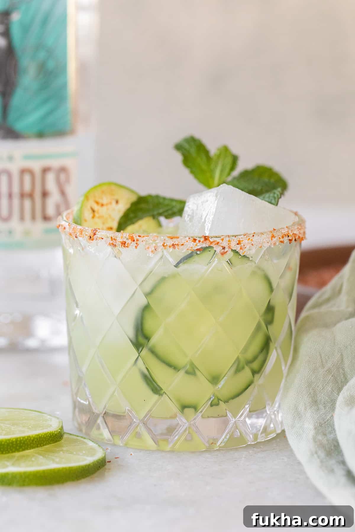 Margarita Recipes for Spring, Summer, Fall and Winter 17 Cucumber margarita with cucumber slices and fresh mint.