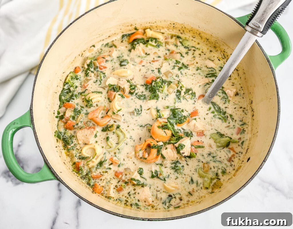 Creamy Chicken Tortellini Soup with Spinach