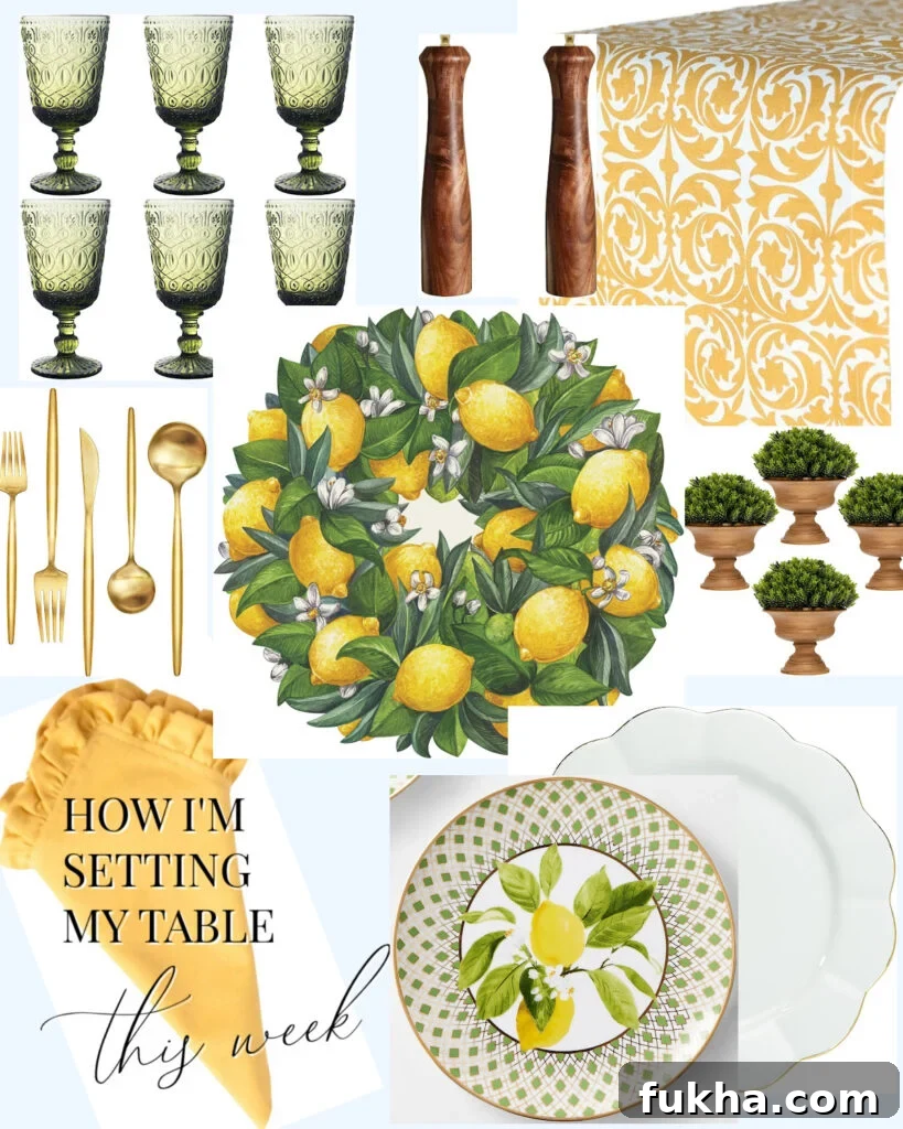 A casual lemon themed table for setting the table every night for dinner this week.