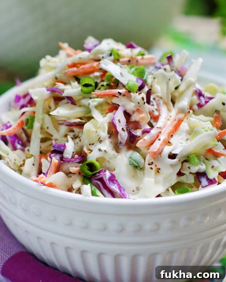 creamy coleslaw with a tangy homemade mayo based dressing is a southern favorite