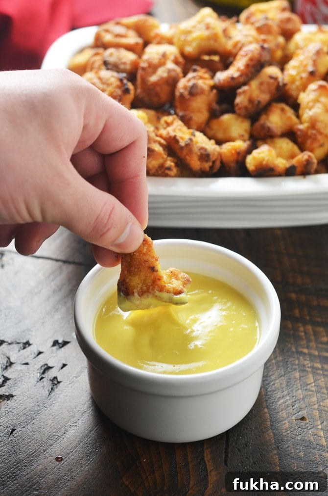 Baked Chicken Nuggets with Honey Mustard Dip plated