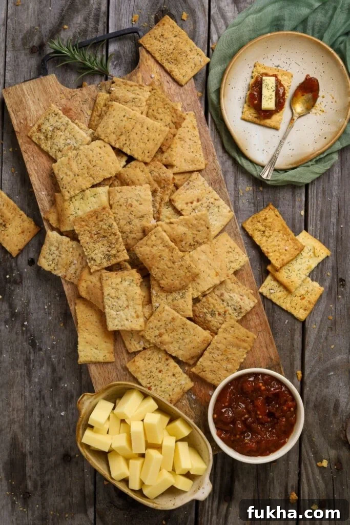 Sourdough ranch crackers on a board