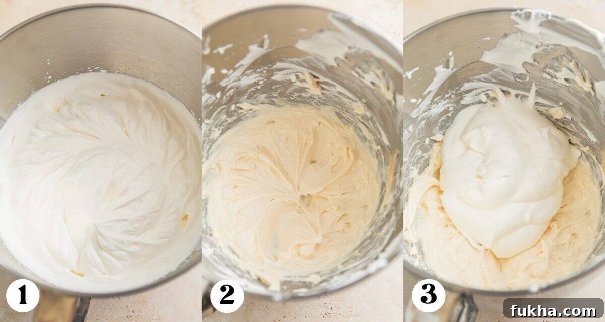 Whipping cream whipped in bowl and then creamed cream cheese.