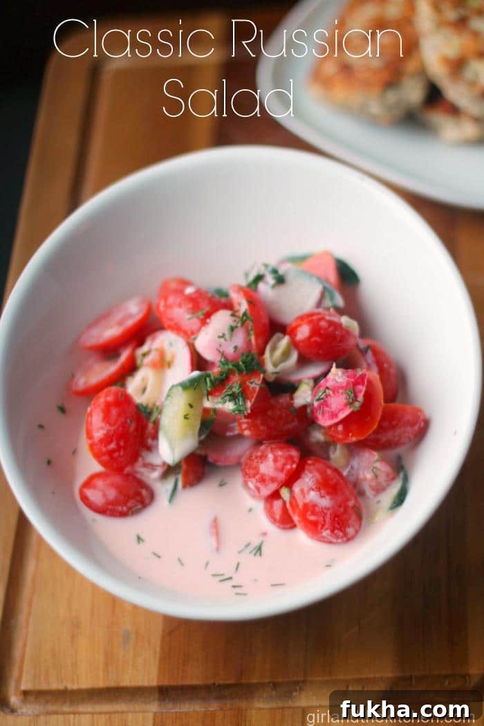 recipe for russian salad, russian cucumber tomato salad