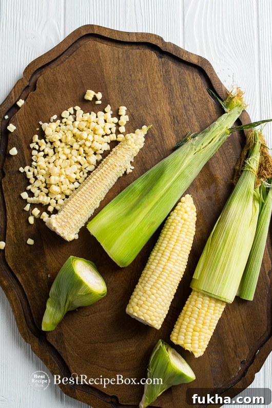Tips to prep corn recipes on a cutting board 