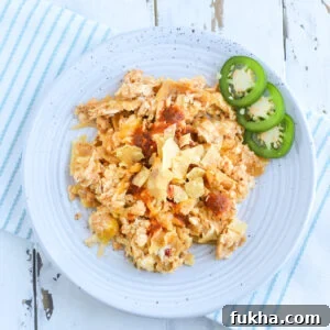 plate of migas with melted cheese and visible tortilla chips