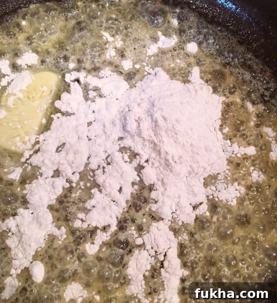 butter and flour in large skillet