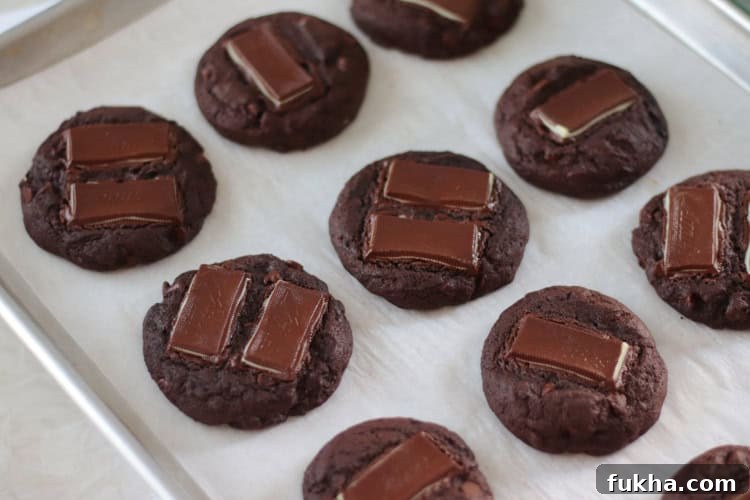 double chocolate cookies on baking sheet