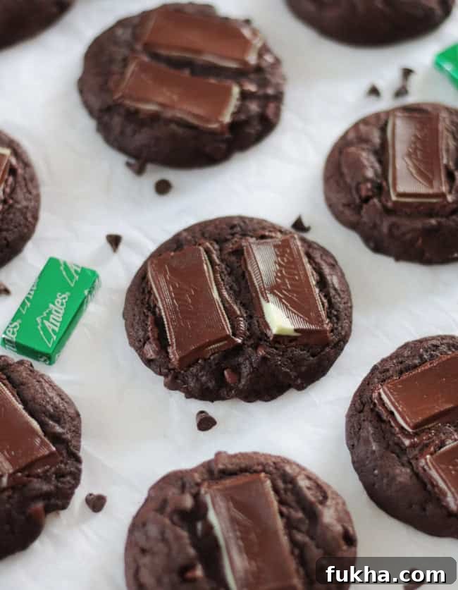 andes mint cookies on parchment paper