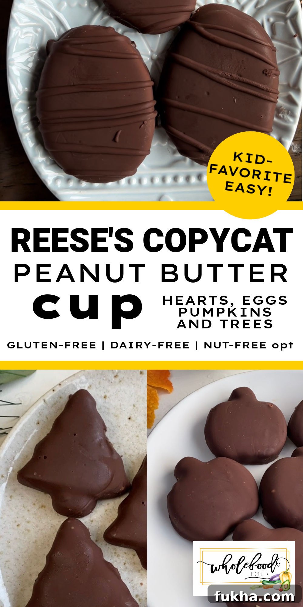 Reese's Copycat Peanut Butter Cup Eggs, Hearts, Pumpkins, or Trees - Gluten-free, dairy-free, 4-ingredient, no-bake, EASY!