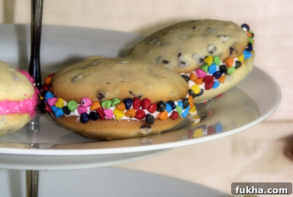 Mini whoopie pies rolled in chocolate chips