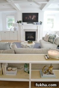 living room with blue ginger gars and green magnolia leaves