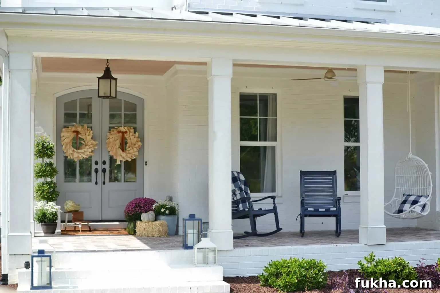 large front porch with Artificial Window Box Flowers