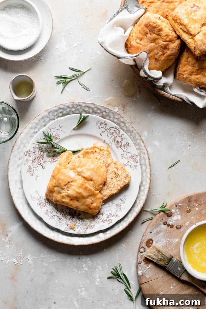 Sliced biscuit on plate with melted butter.