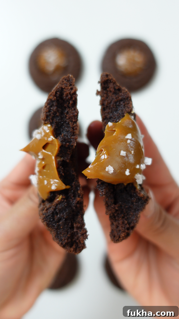 Salted Chocolate Dulce de Leche Cookies for Cookiemas Day 8 7 Close-up showing dulce de leche on cookie