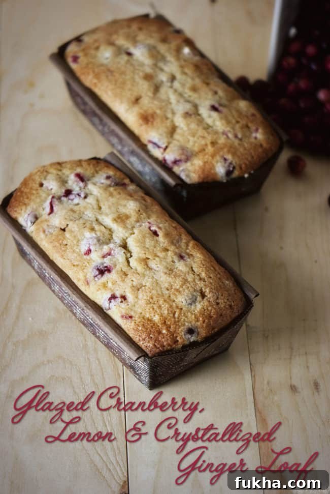 ginger_cranberry_bread_25a Glazed Cranberry-Lemon Crystallized Ginger Loaf is great as a breakfast treat or afternoon snack with a warm beverage.
