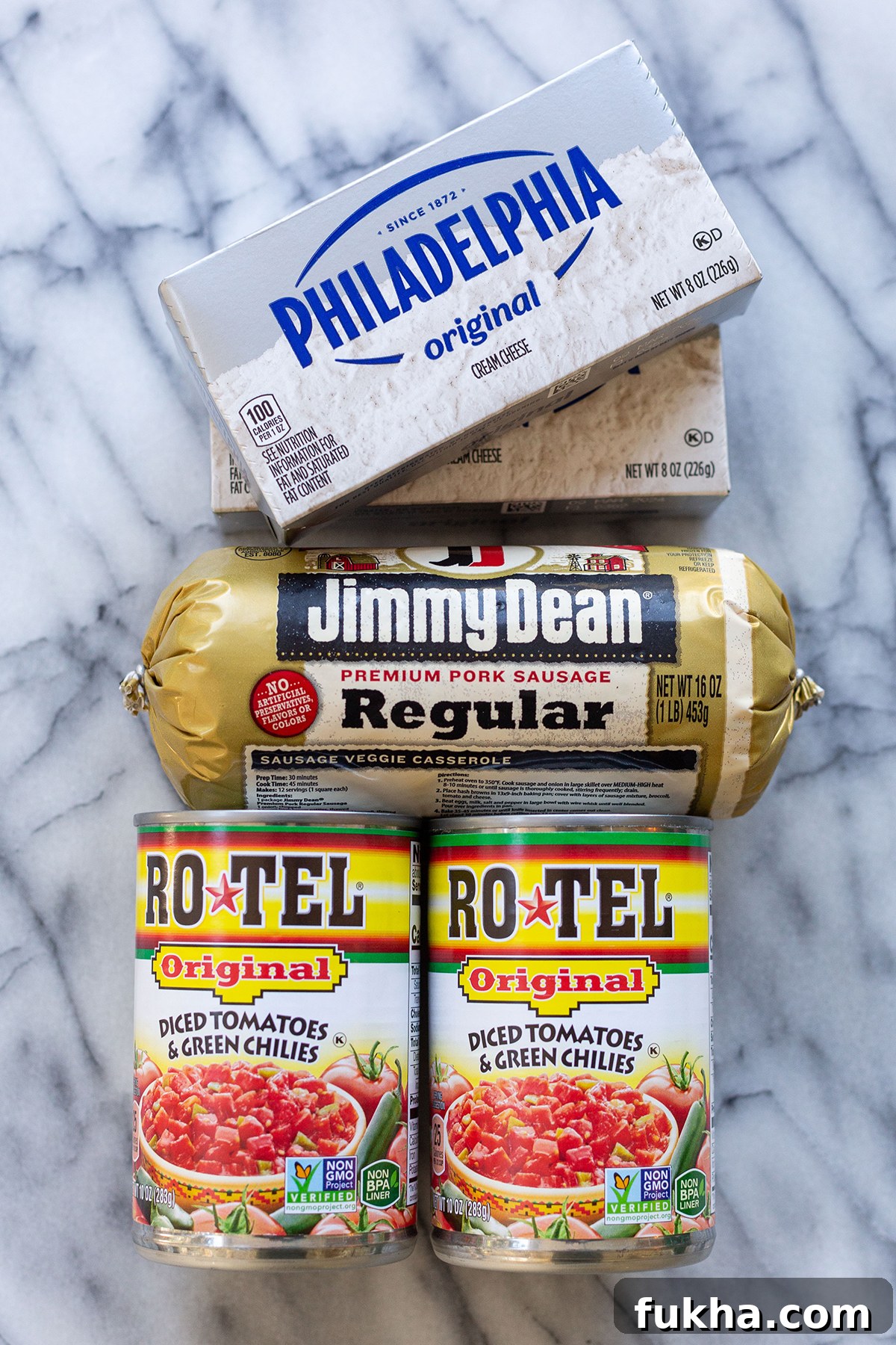 three ingredients for cream cheese sausage dip