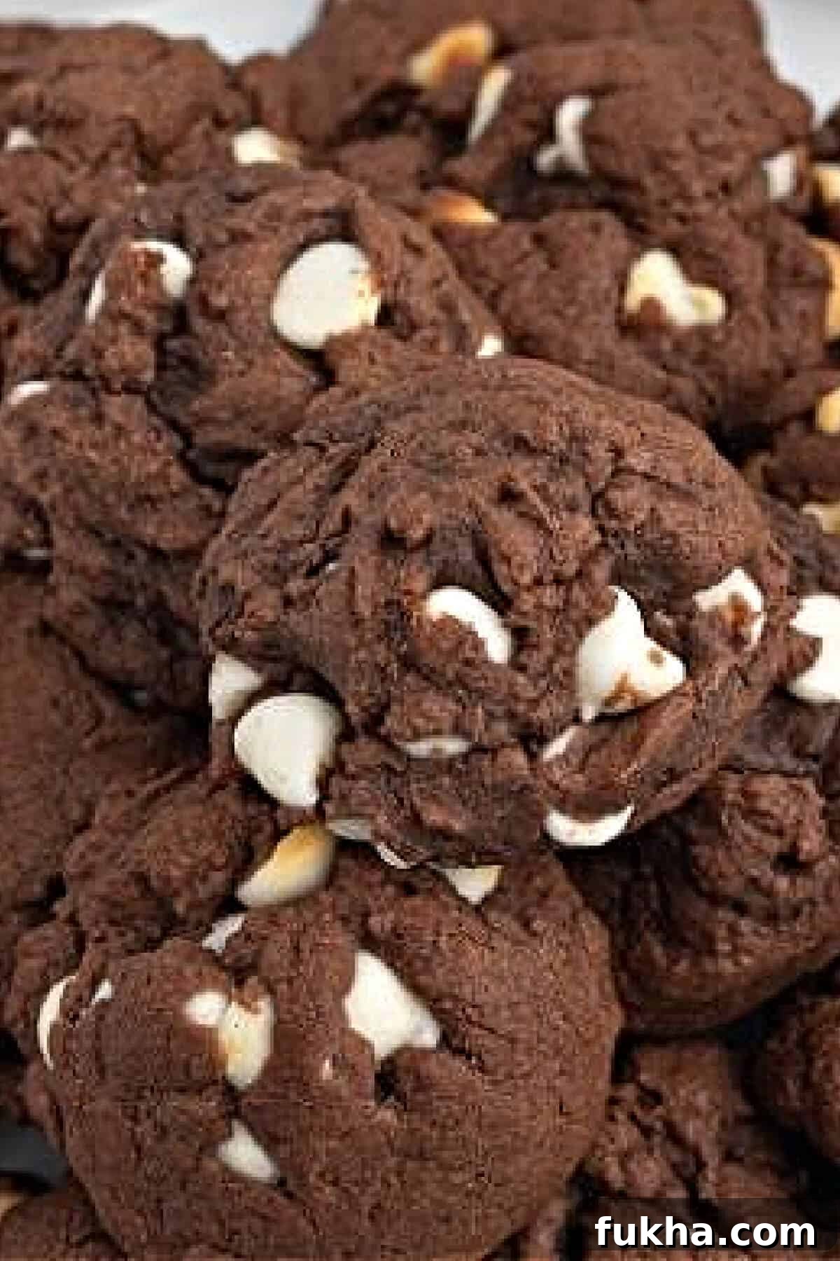 Air Fryer Cake Mix Cookies: Quick Chocolate Chip Recipe 2 Stack of chocolate cookies with white chocolate chips
