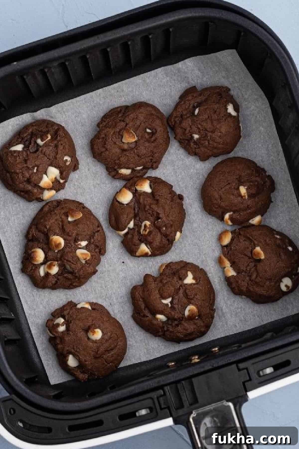 Air Fryer Cake Mix Cookies: Quick Chocolate Chip Recipe 5 Cookies baking in air fryer