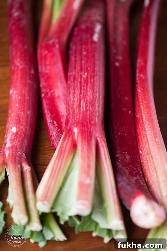 red rhubarb on wood table
