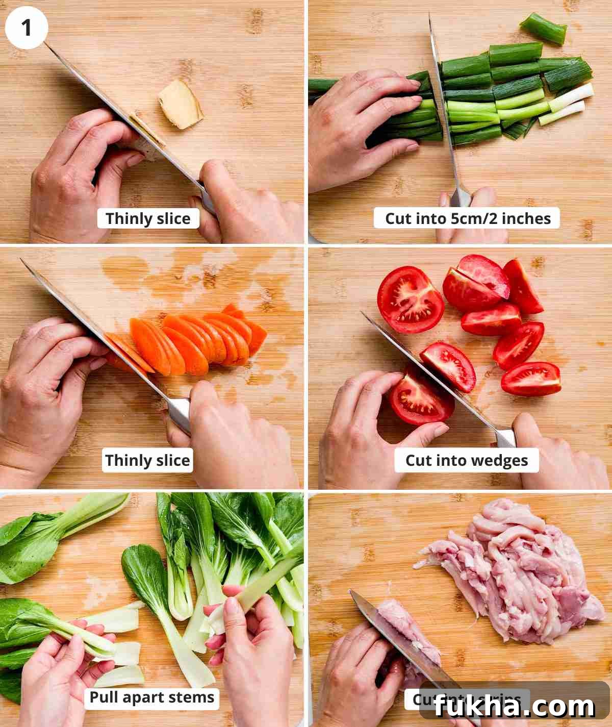 6 step collage of preparing ingredients for this recipe