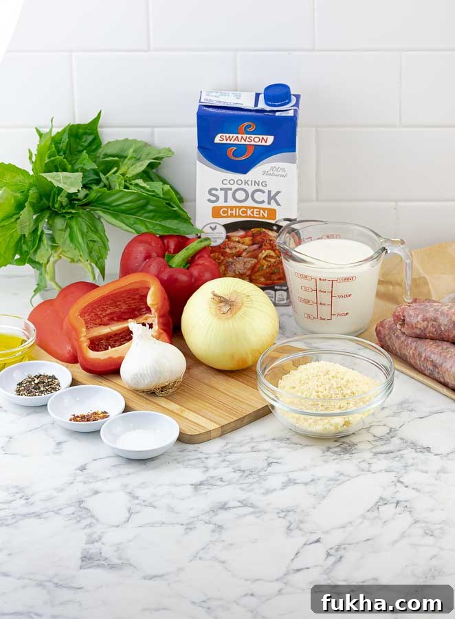 Grilled Italian Sausage Pasta 3 ingredients for grilled salsiccia pasta being prepped
