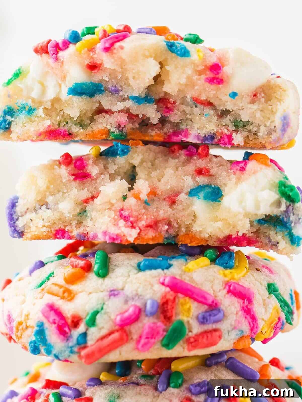 A stack of homemade funfetti cookies.
