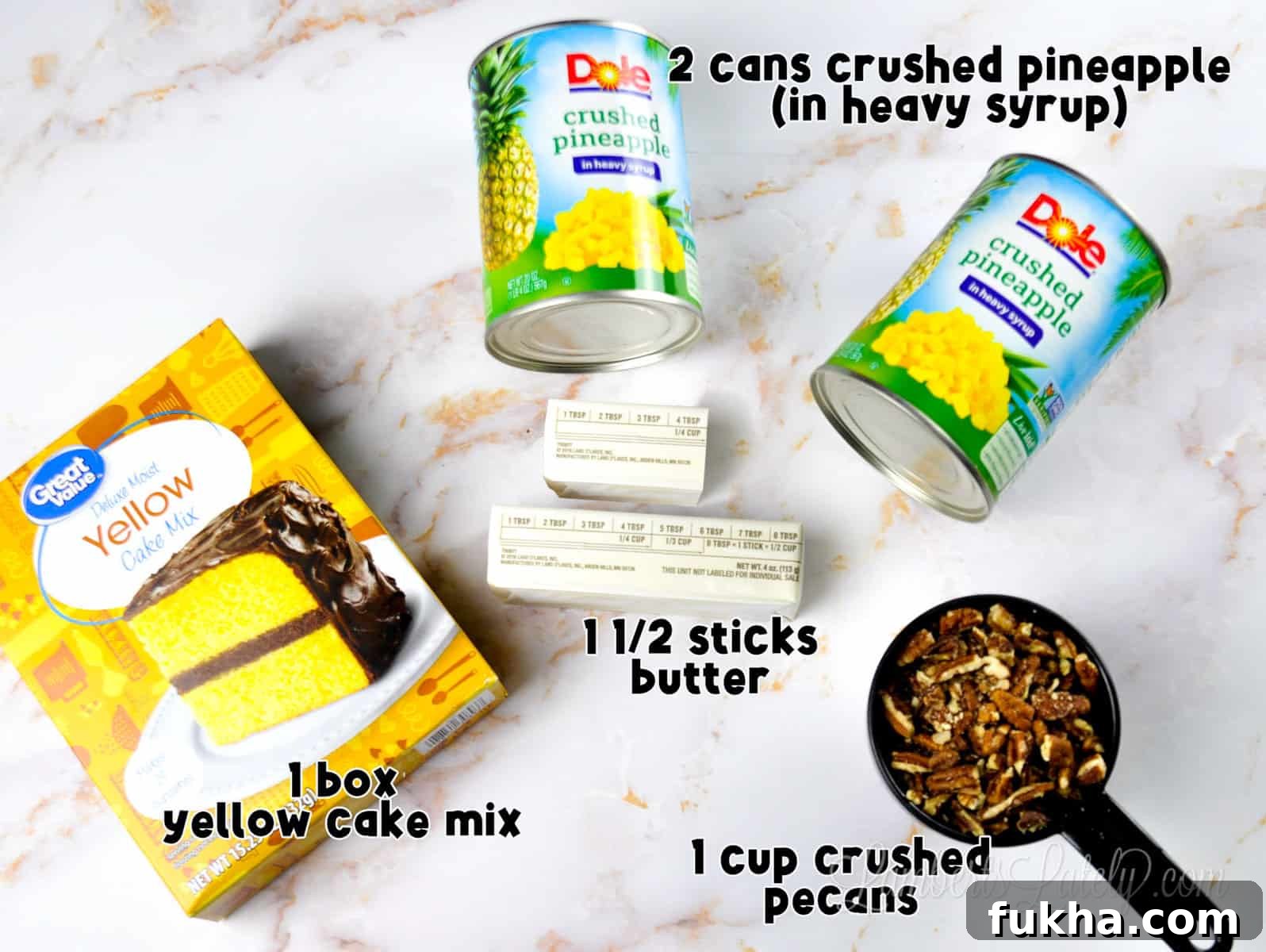 ingredients for pineapple dump cake.