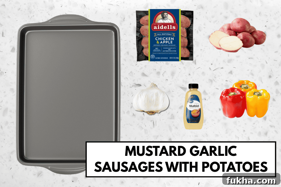 Mustard garlic sausages with potatoes