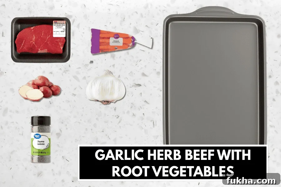 Garlic herb beef with root vegetables
